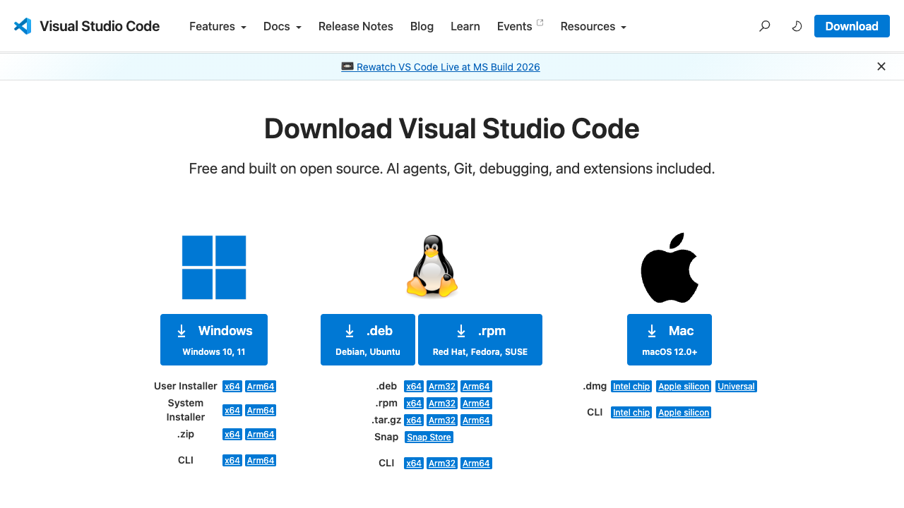 VS Code ダウンロードページ